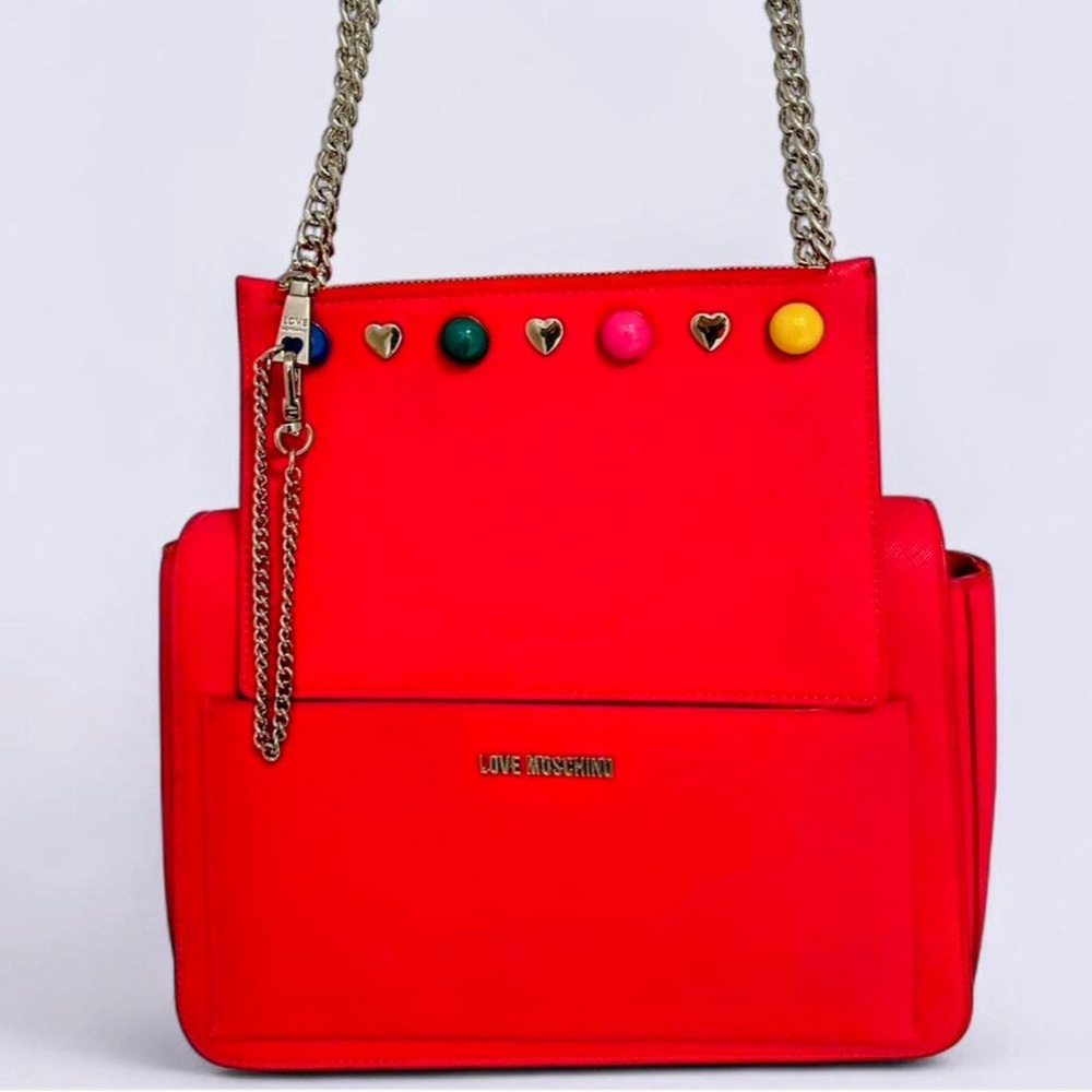 Love Moschino Vibrant Red Shoulder Bag with Gold Chain